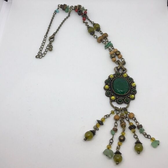 GREEN & Yellow Statement Necklace - Picture 1 of 6